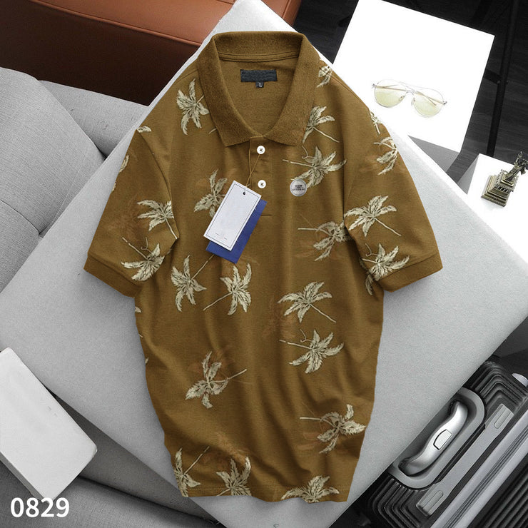 Men's Floral Polo Shirt Brown - 0829