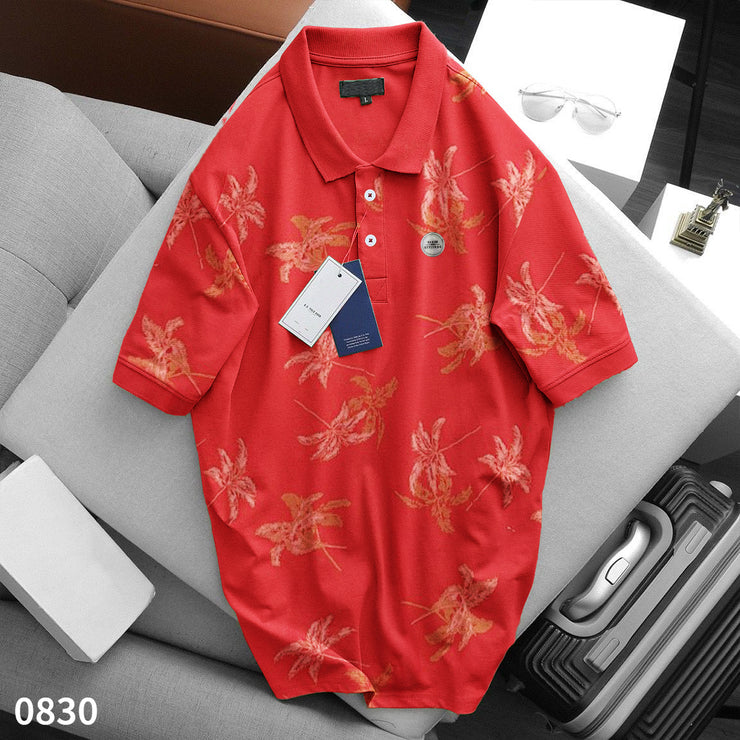 Men's Floral Polo Shirt Coral - 0830