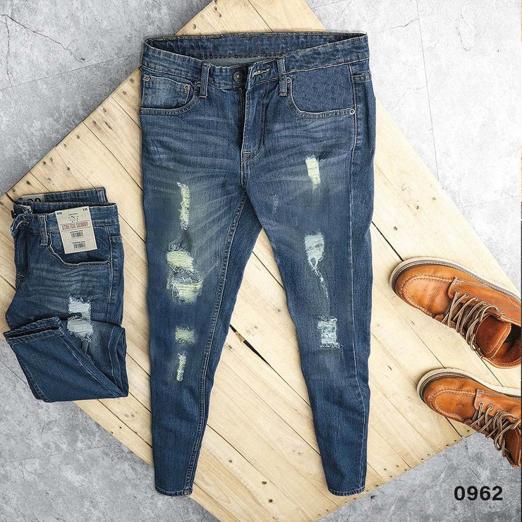 Faded  Blue Ripped Jeans - 0962