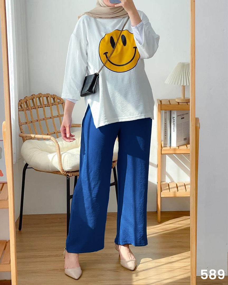 Smiley Tee &amp; Plazo Set Dark Blue - 589
