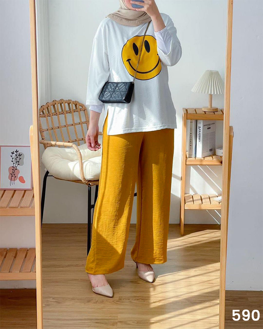 Smiley Tee &amp; Plazo Set Yellow - 590