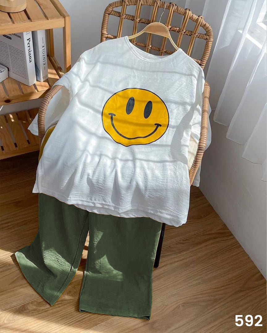 Smiley Tee &amp; Plazo Set Green - 592