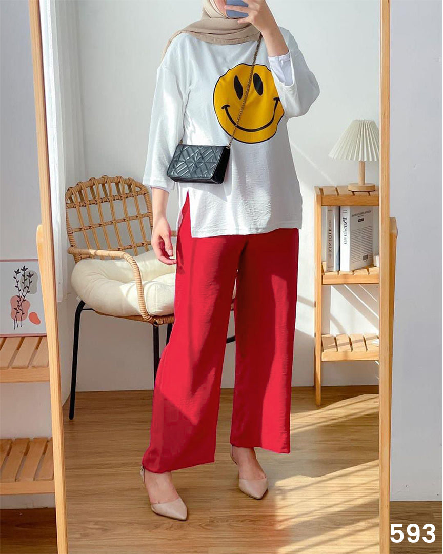 Smiley Tee &amp; Plazo Set Red - 593