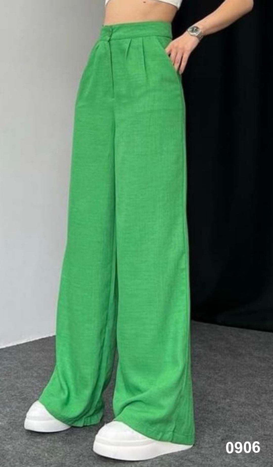 Women Linen Plazo Pant - Green