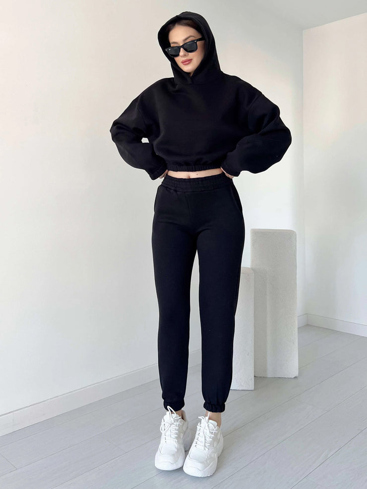Women Cropped Hoodie 2pc Set