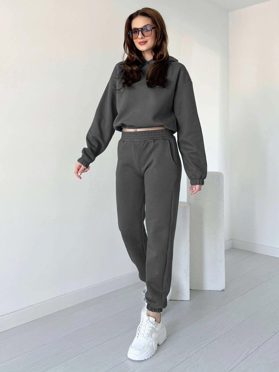 Women Cropped Hoodie 2pc Set