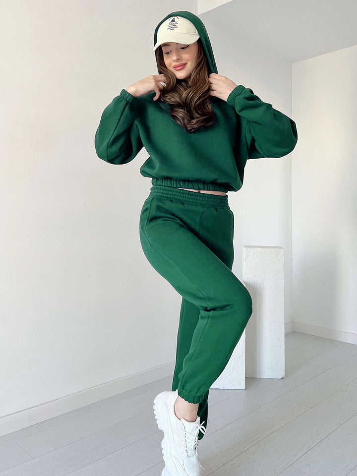 Women Cropped Hoodie 2pc Set