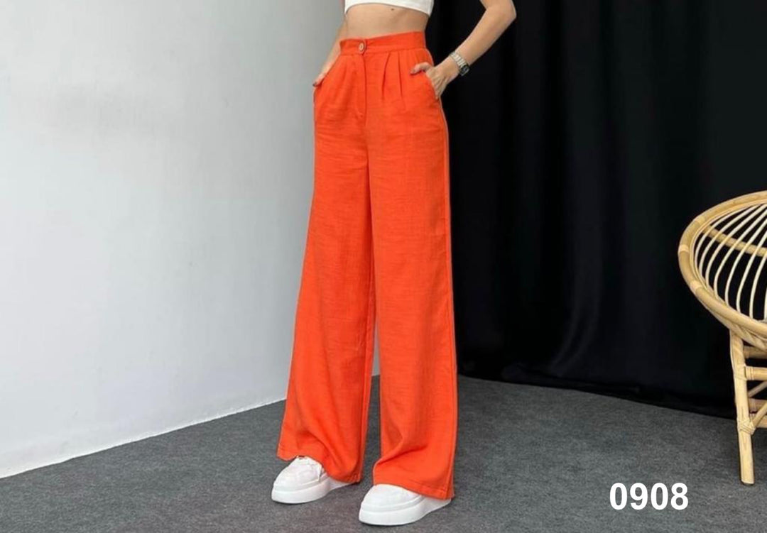 Women Linen Plazo Pant - Orange