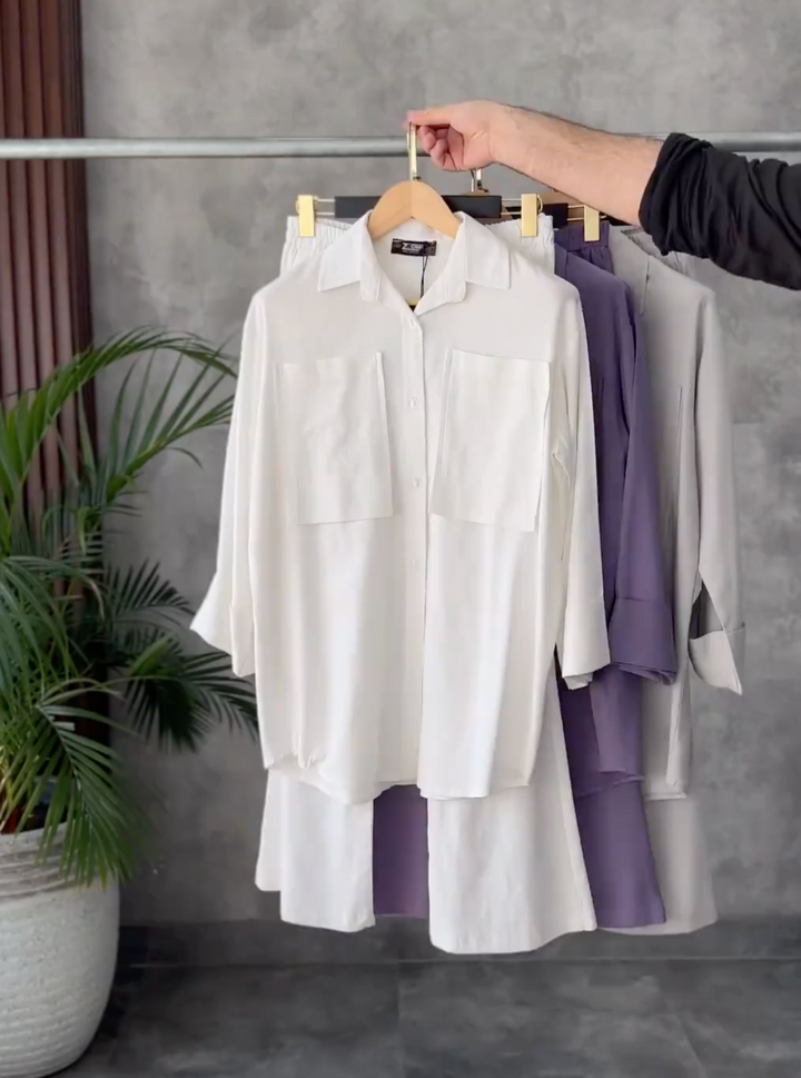 Front Pock Long Shirt &amp; Trouser - Premium Viscose