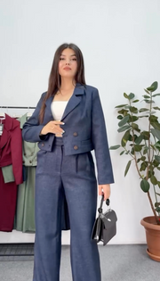 Women’s French Cropped Blazer Set - Linen Fabric