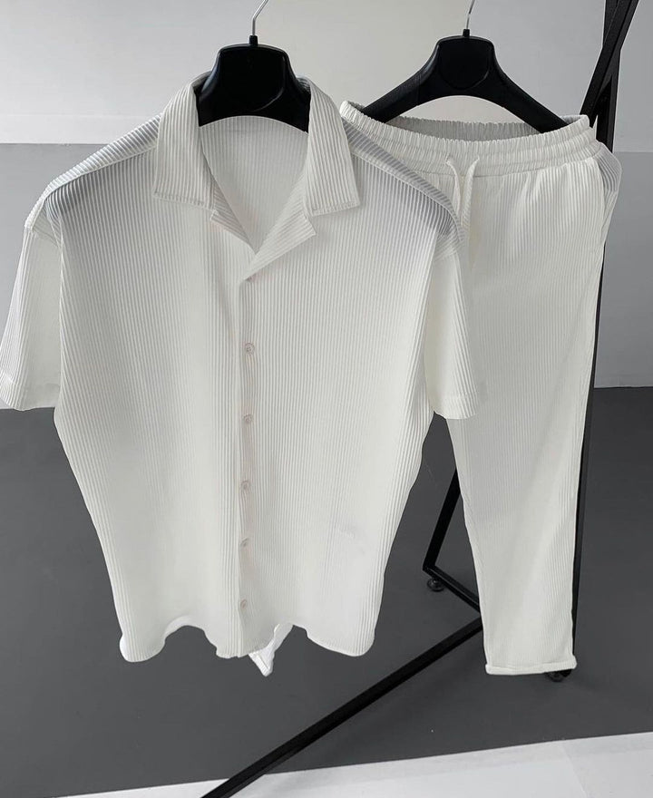 Men British Collar Pleated Sets
