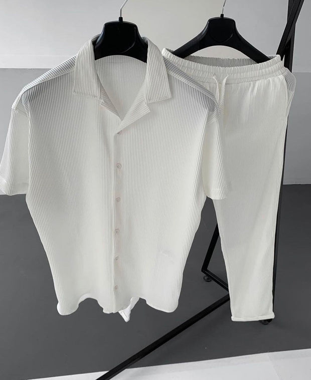 Men British Collar Pleated Sets
