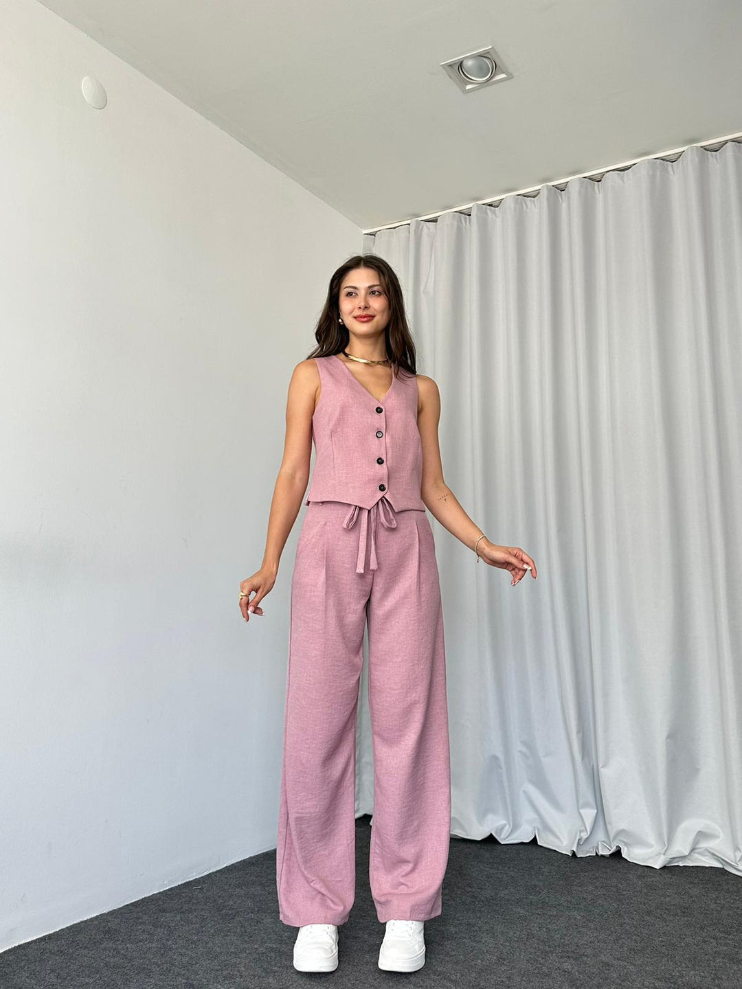 Olivia Vest &amp; Pant Sets - Linen Fabric