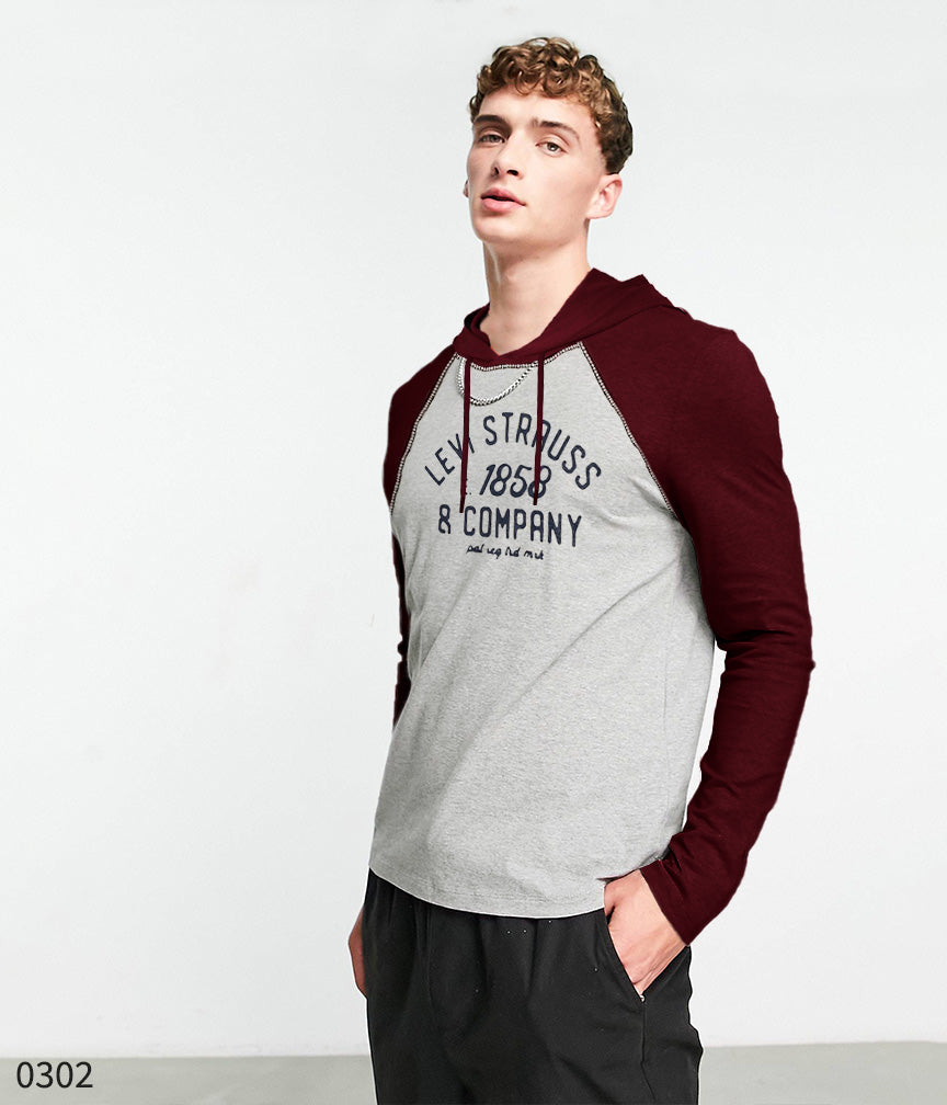 Hooded Tee - Heather Grey &amp; Maroon