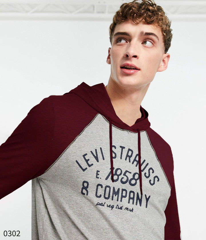 Hooded Tee - Heather Grey &amp; Maroon