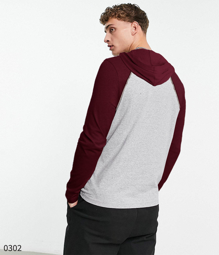 Hooded Tee - Heather Grey &amp; Maroon