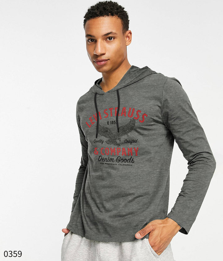 Hooded Tee- Charcoal Eagle Stamp