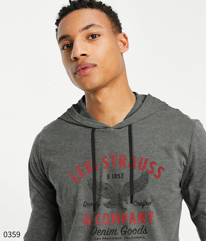 Hooded Tee- Charcoal Eagle Stamp