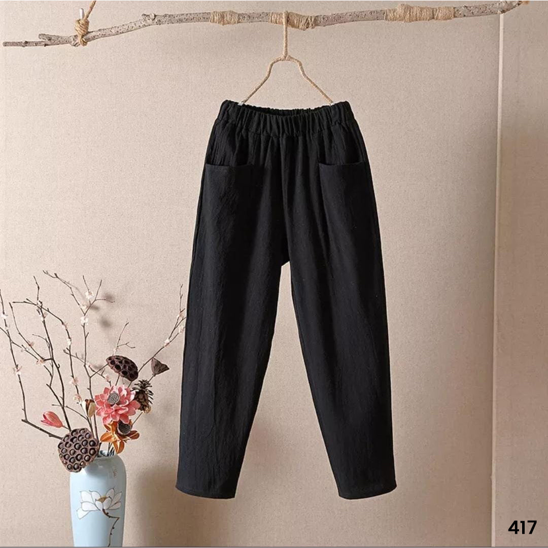 Front Pocket Linen Trouser - Black