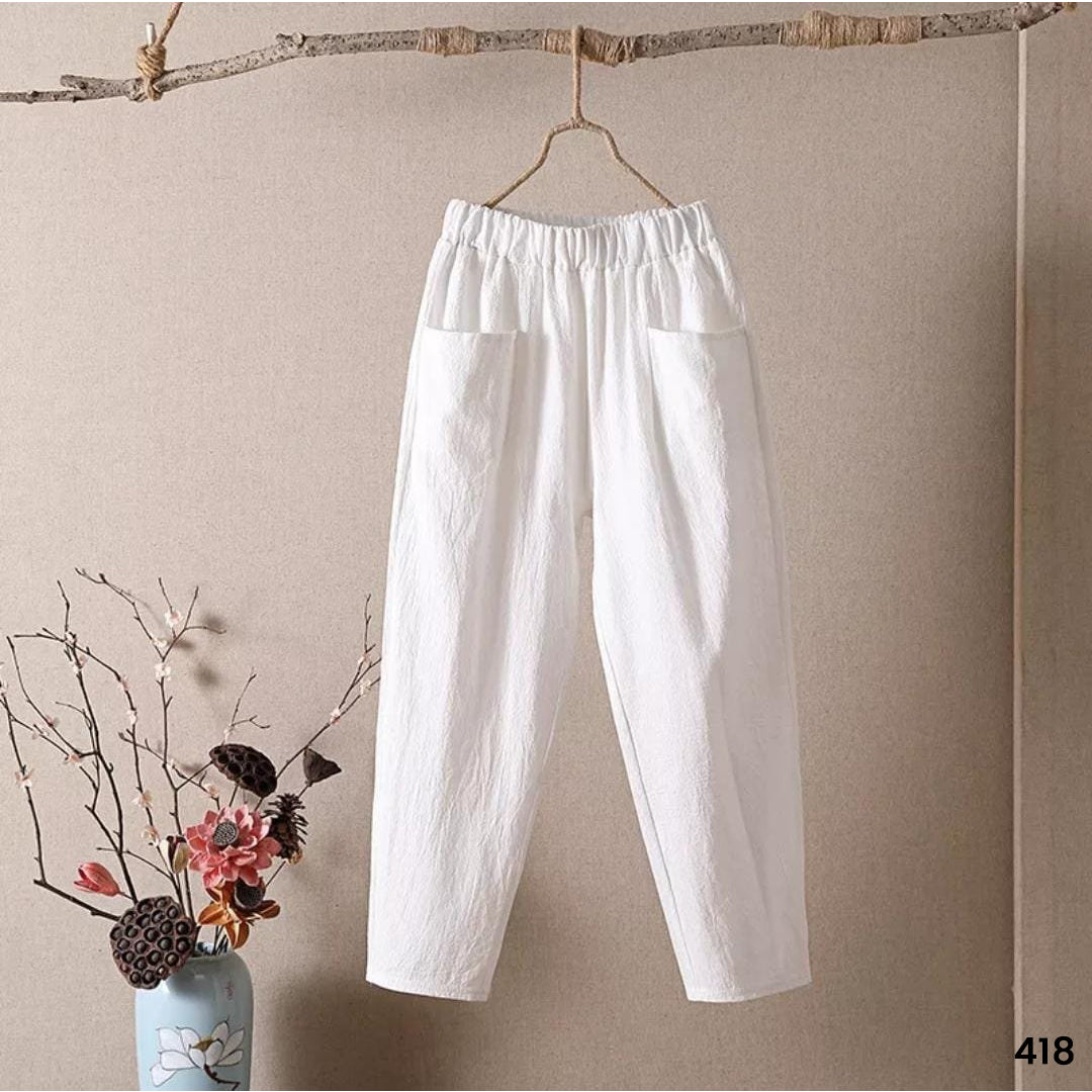 Front Pocket Linen Trouser - White
