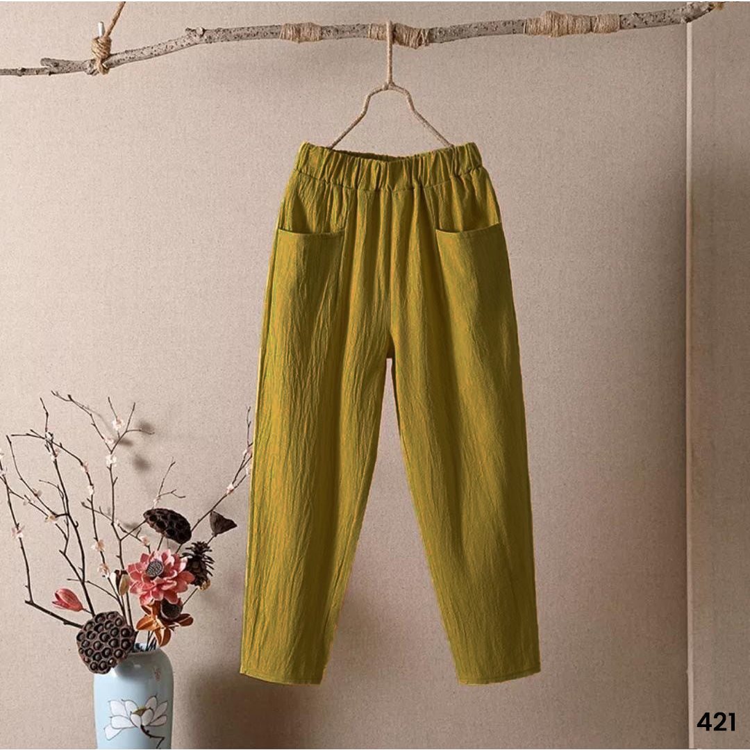 Front Pocket Linen Trouser - Dirty Gold