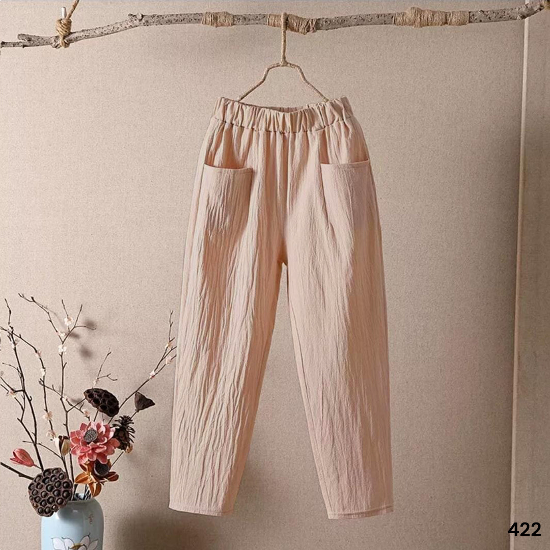 Front Pocket Linen Trouser - Beige