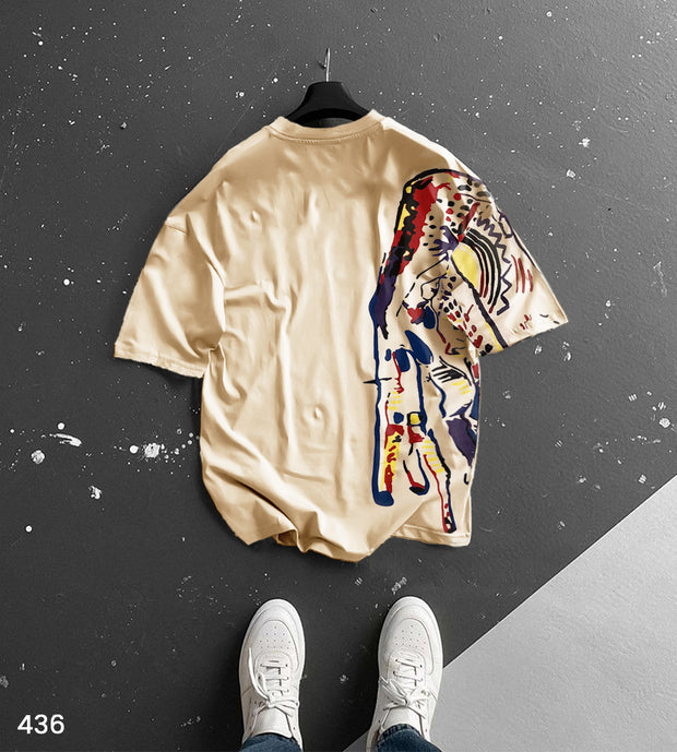 Mock Neck Half Paint T-Shirt - Oversize