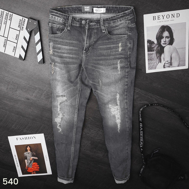 Grey Washed Laser Ripped Jeans - 540
