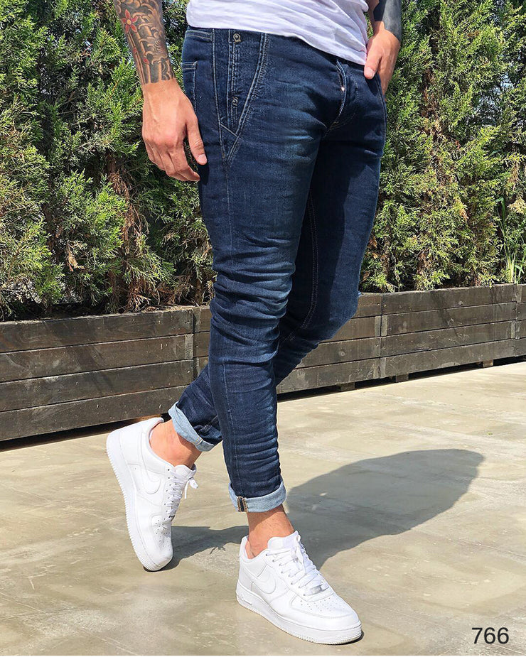 Cross Pocket Denim Pant- Dark Blue 766