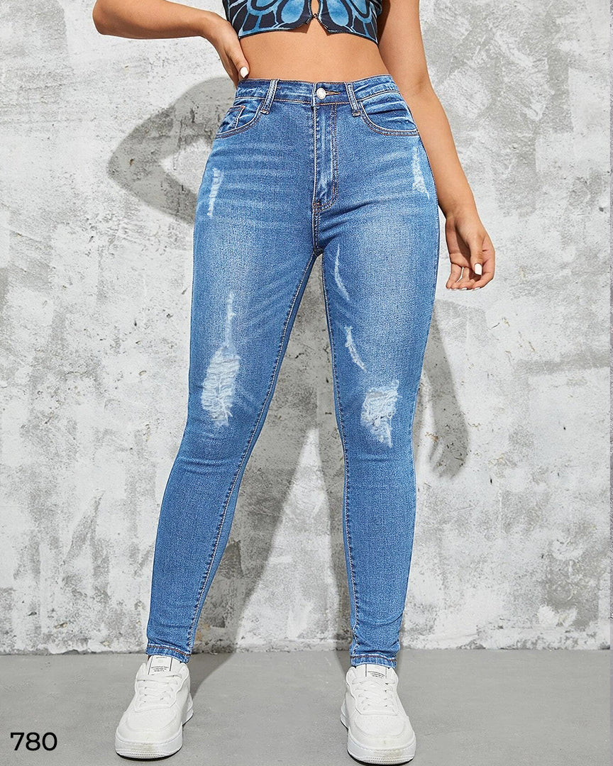 Women Ripped Denim Pant - Light Blue 780