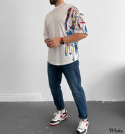 Mock Neck Half Paint T-Shirt - Oversize